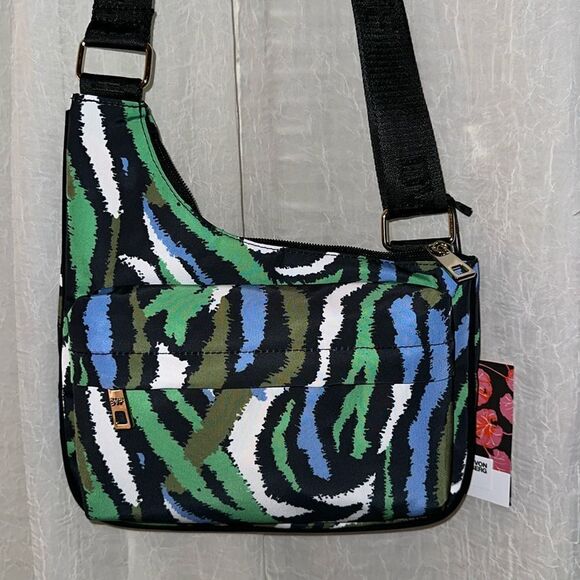 DVF x Target Black Green White Disco Zebra Nylon Utility Crossbody Bag - Picture 2 of 11
